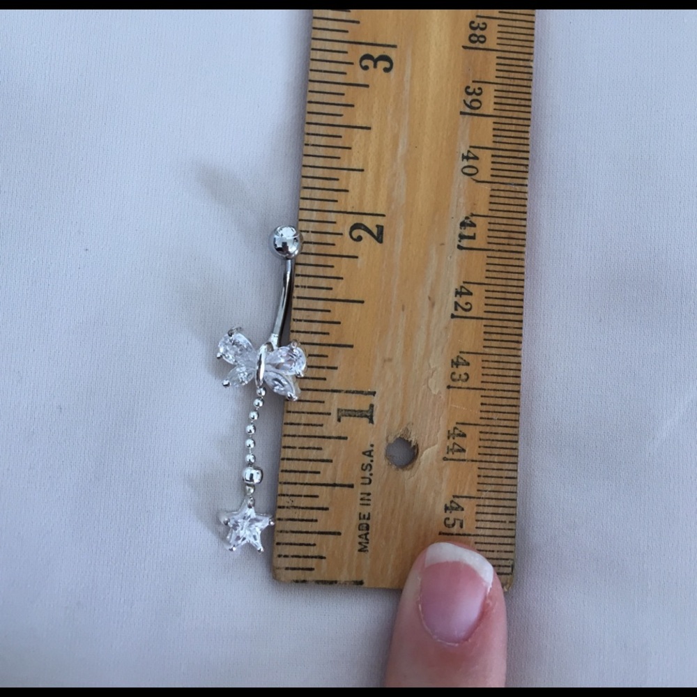 14g naval pierce curved bar butterfly star dangle